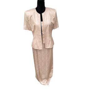 Vintage Adrianna Papell Womens Silk Skirt Suit 10 Champagne Formal Modest Demure